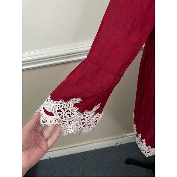 Cal Style Red Long Blouse with 3/4 Sleeve Size Large - Picture 2 of 7